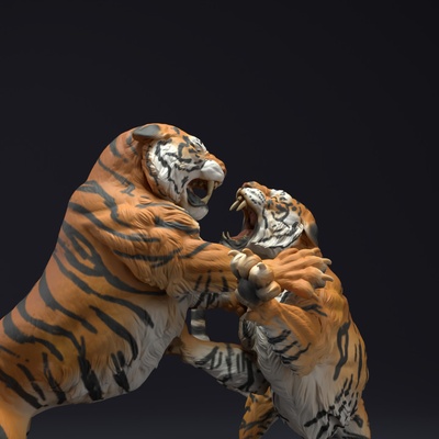 3d yazdırılabilir bengal kaplan kavga by hayvan den minyatürler oyuncaklar oyunlar yaratık rakamlar 3d print model - Mito3D