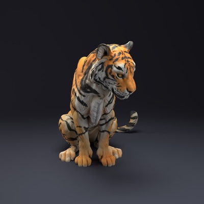 3d imprimable bengale tigre asseoir by animal tanière miniatures jouets jeux créature figures 3d print model - Mito3D