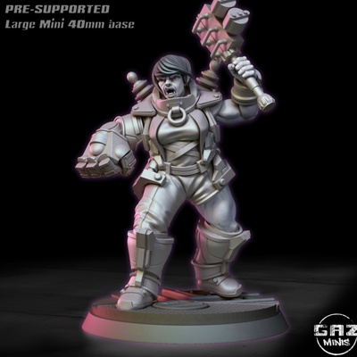 3d printable female tech ogre warband member by gaz minis tabletop characters & creatures sci-fi universe 3d print model - Mito3D