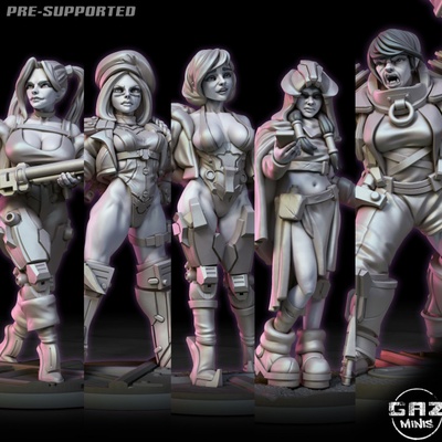 3d stampabile femmina banda guerra mini pacco by gaz minis tavolo personaggi creature sci fi universo 3d print model - Mito3D