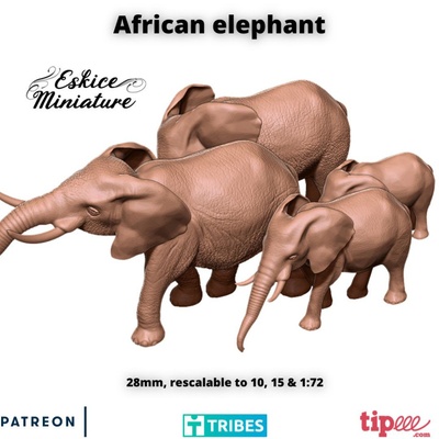 3d imprimible africano elefante 28mm by eskice miniatura juguetes juegos animal criatura cifras 3d print model - Mito3D