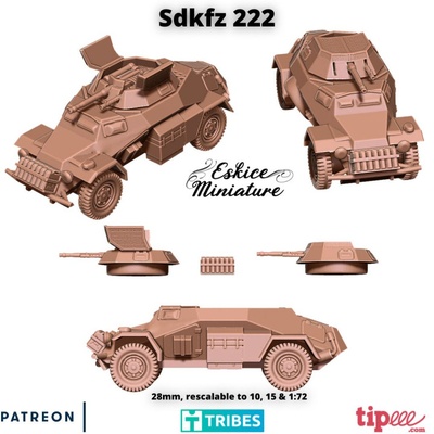 3d imprimível sdkfz 222 batedor carro 28mm by eskice miniatura tampo mesa personagens criaturas histórico universo veículos maquinas 3d print model - Mito3D