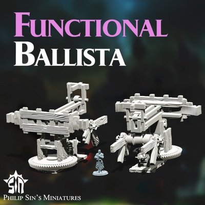 3d printable functional ballista by philip sin's miniatures toys & games tabletop characters creatures fantasy universe vehicles machines 3d print model - Mito3D