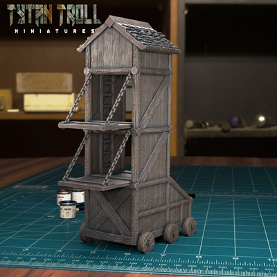 3d imprimível cerco arma torre pre supported by tytantroll miniaturas tampo mesa personagens criaturas 3d print model - Mito3D