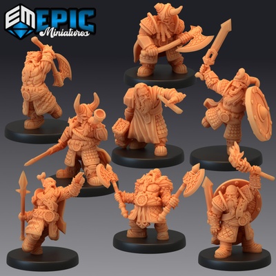 3d druckbar zwerg armee einstellen krieger mystisch alt kämpfer männlich berg begegnung by epic miniatures tischplatte zeichen kreaturen 3d print model - Mito3D