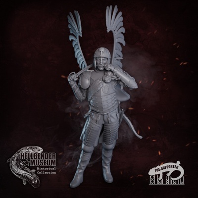 3d printable winged hussar presupported by hellbender museum tabletop characters & creatures historical universe 3d print model - Mito3D