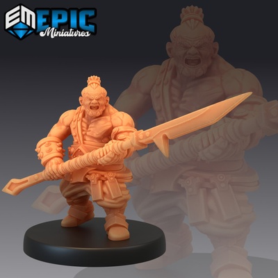 3d printable bulky dwarf spear dwarven warrior male mountain encounter mystical old fighter by epic-miniatures tabletop characters & creatures 3d print model - Mito3D