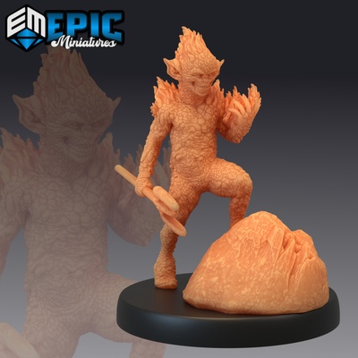 3d imprimível magmin lança fogo elementar criatura magma lava encontro anão magmen by epic miniatures tampo mesa personagens criaturas 3d print model - Mito3D