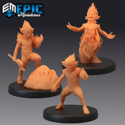 3d printable magmin set fire elemental creature magma lava encounter dwarven magmen by epic-miniatures tabletop characters & creatures 3d print model - Mito3D