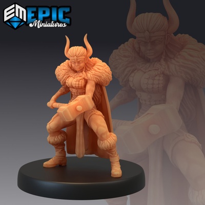 3d yazdırılabilir cüce prenses çekiç savaşçı kadın dağ karşılaşma mistik dövüşçü hanım by epic miniatures masaüstü karakterler yaratıklar 3d print model - Mito3D