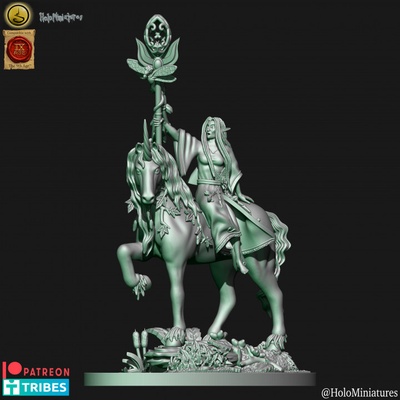 3d imprimible madera elfos mago on unicornio by holominiaturas mesa caracteres criaturas fantasía universo 3d print model - Mito3D