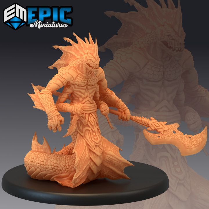 3d printable marsh naga warrior swamp creature reptile folk soldier draconic lizard marshland encounter by epic-miniatures tabletop characters & creatures 3D print model - Mito3D