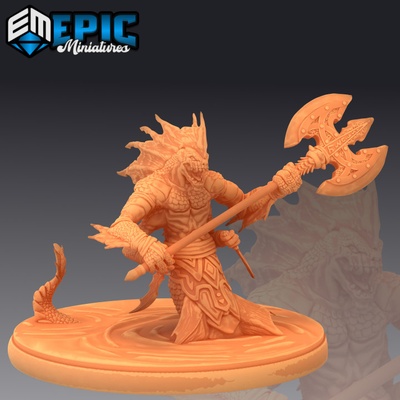 3d printable marsh naga emerging swamp creature reptile folk soldier draconic lizard marshland encounter by epic-miniatures tabletop characters & creatures 3d print model - Mito3D