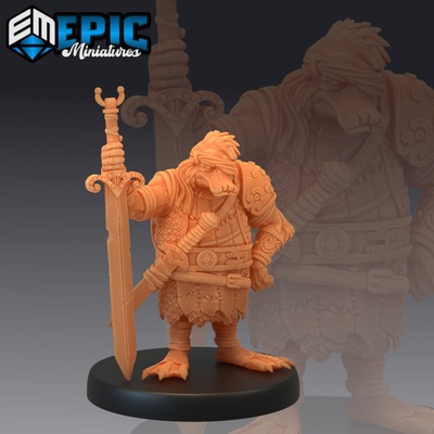 3d printable duck folk mercenary sword duckbird race giant bird mysterious animal encounter by epic-miniatures tabletop characters & creatures 3d print model - Mito3D