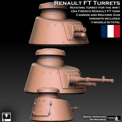 3d druckbar renault ft panzer türme by sharedog miniaturen tischplatte zeichen kreaturen historisch universum fahrzeuge maschinen 3d print model - Mito3D