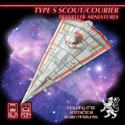 3d printable type s scout courier traveller miniatures by 2nd dynasty tabletop characters & creatures sci-fi universe vehicles machines 3d print model - Mito3D