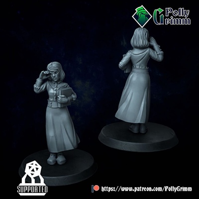 3d printable horror deep lovecraft miniature cute librarian smart geek girl by pollygrimm tabletop characters & creatures fantasy universe 3d print model - Mito3D