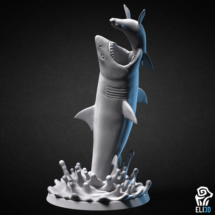 3d imprimable génial blanc requin chasse joint animal by table personnages créatures 3D print model - Mito3D