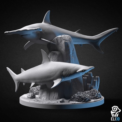 3d imprimable marteau requin diorama animal by table personnages créatures 3d print model - Mito3D