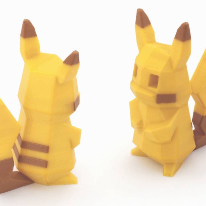 low poly pikachu multi double extrusion version fan art nintendo facette jeu géométriques pokemon rétro simple tortue ultimaker vidéo garçon couleur lowpoly prusa gameboy géométrie bulbasaur polygone squirtle dualextruder sigma prusai3 3D print model - Mito3D