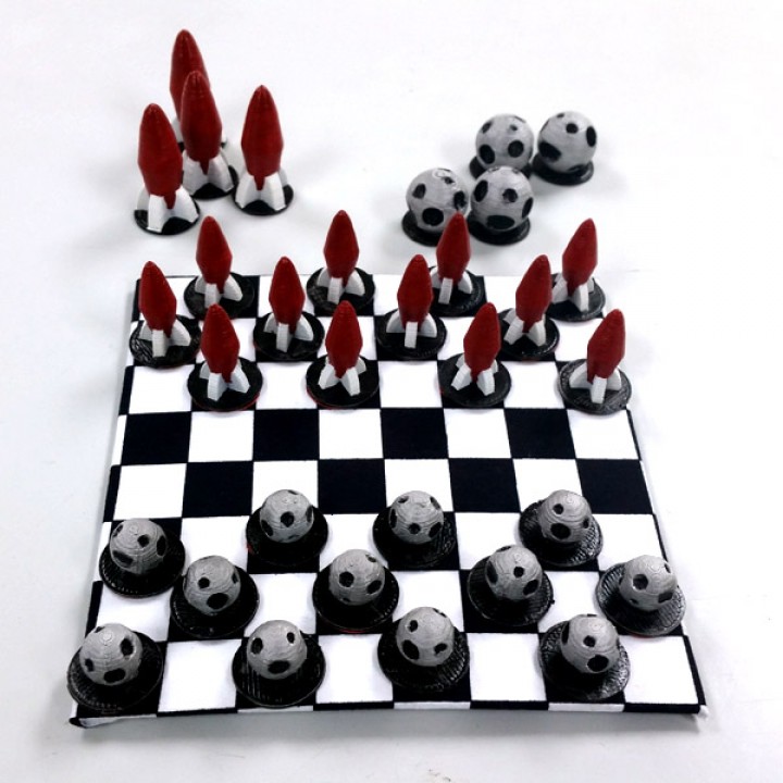 rocket ships vs asteroids draughts set board games checkers boardgame 3D print model - Mito3D