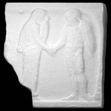 fragmento sarcófago cena dextrarum iunctio Varredura mitologia escultura mármore Jason medea 3d print model - Mito3D