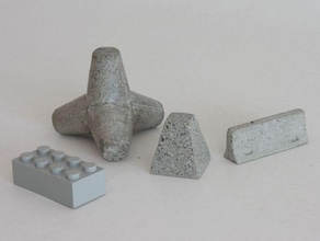Beton Hindernisse Tischplatte Drachen Zähne Miniatur Jersey Barriere Tetrapode 3d print model - Mito3D