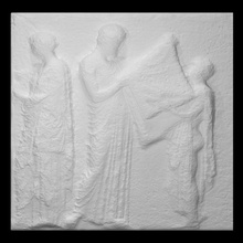 partenon friso leste 33 35 Varredura homem criança peplos quadra pano manto laje 3d print model - Mito3D