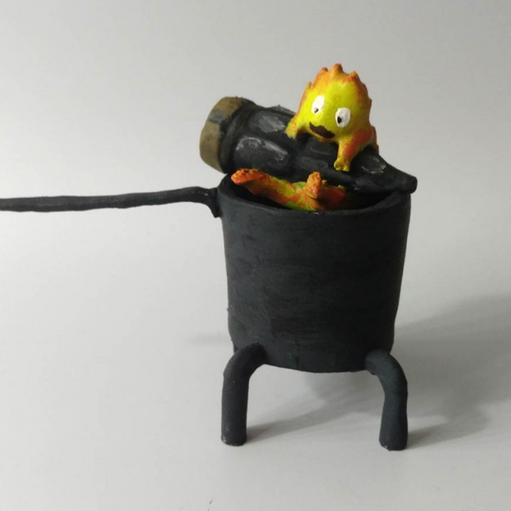 calcifer ventilador Arte película maceta madera miyazaki fuego castillo movimiento 3D print model - Mito3D
