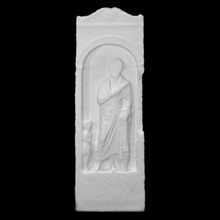 hellenistic gravestone scan man woman monument relief fullsize halfbody 3d print model - Mito3D