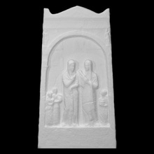 gravestone stratonika daughter apollonios scan man woman monument relief fullsize halfbody funerary 3d print model - Mito3D