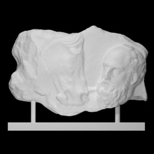 frammento Attico funerario stele scansione testa uomo cavallo sollievo metà corpo 3d print model - Mito3D