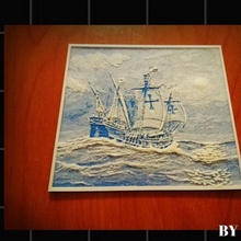 dibujo 3d carabela santa cruz fan arte America barca disegno litofania mar agua 3dlito image3d barco continente nuevo mundo paisaje 3d print model - Mito3D