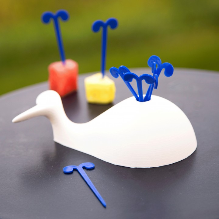 wally whale toothpick holder vase & garden flower container fish party desktop appetizer 3D print model - Mito3D
