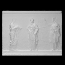 relief slab depicting muses scan women 3d print model - Mito3D