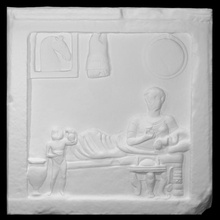 relief inscribed stele depicting funeral banquet scan 3d print model - Mito3D