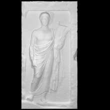 gravestone depicting young man holding lyre scan 3d print model - Mito3D