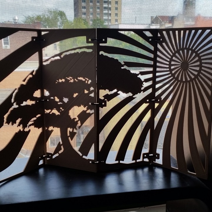 folding mini asian panel screen & garden art tree sun decor asianart 3D print model - Mito3D