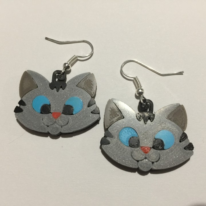 kawaii gattino orecchini argento tabby gioielleria animali gatto carina 3D print model - Mito3D