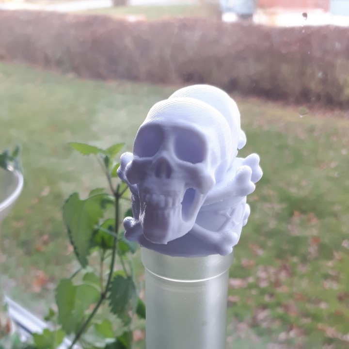 poison skulls bottle stopper & garden cap plug skull topper wine crossbones 3D print model - Mito3D