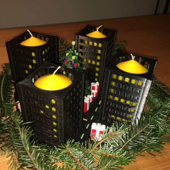 Weihnachten Advent Kranz Stadt Stil Garten Kerze Geschenk Wolkenkratzer Basteln 3D print model - Mito3D