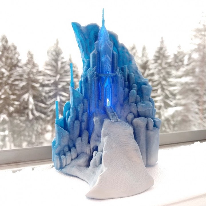 congeladas castelo ventilador arte decoração conduziu iluminação torre neve miniatura cristal cena montanha fortaleza 3D print model - Mito3D