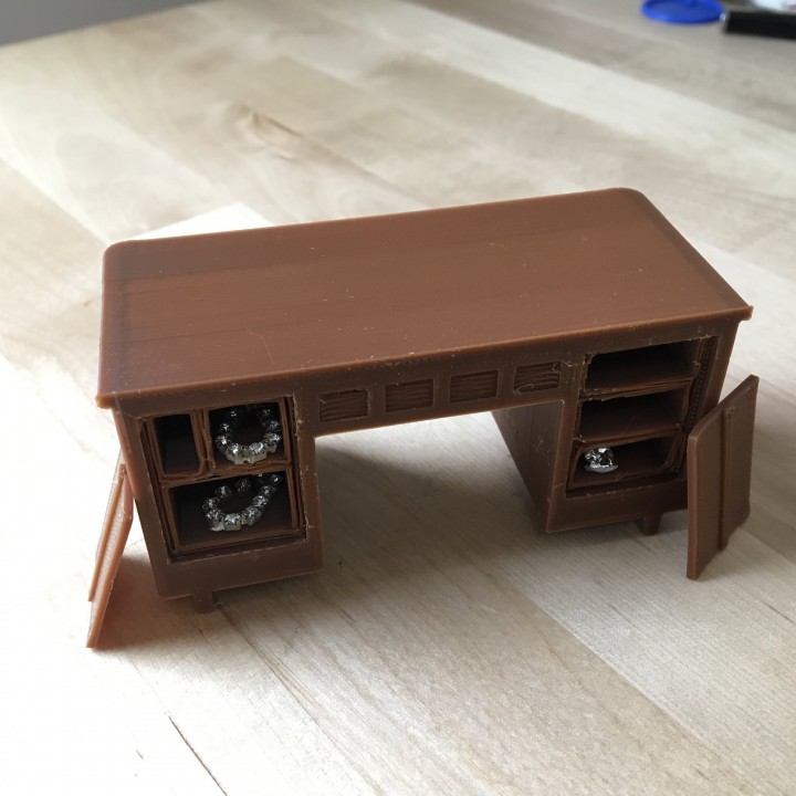 escritorio trabajando cajones secreto compartimentos 1 18 escala juguetes juegos miniaturas figuras acción aventuras ilimitadas 3D print model - Mito3D