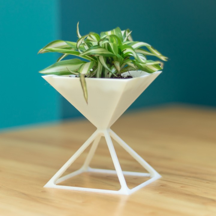 pyramide fleur pot jardin bureau minimaliste plante blanc 3D print model - Mito3D