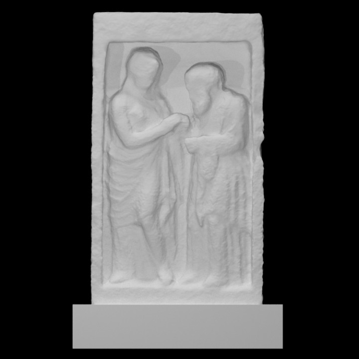 rilievi funerario monumento antigone conduce cieco padre Edipo scansione greco mitologia sollievo mito 3D print model - Mito3D