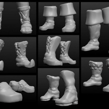 sculptris obj bits fantasy shoes boots tabletop accessories clothing game games gaming model parts rpg tool wargames wargaming warhammer boardgames wayfarer boardgame roleplaying wargame dungeon dnd dungeons dragons dummy 18mm 15mm pathfinder frostgrave 3d print model - Mito3D