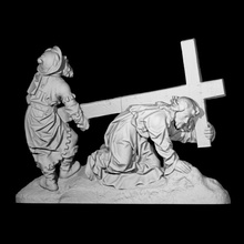 christ falls beneath cross scan medieval sculpture wood relief crucifix high-relief simon oak cyrene 3d print model - Mito3D