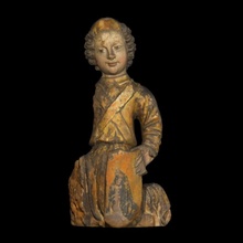 kneeling angel scan figure sculpture wood italy painted statuette late-medieval gesso guilded 3d print model - Mito3D