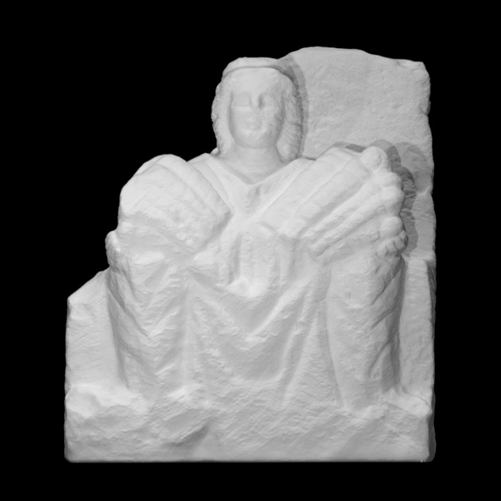 enthroned woman swaddled babies scan figure sculpture throne tuff sanctuary 3D print model - Mito3D