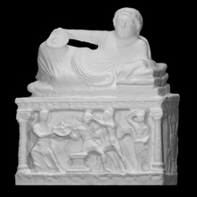 cinerary kavanoz kapak uzanmış adam omphalos çanak taramak şekil heykel İtalya mezar kaymaktaşı 3d print model - Mito3D